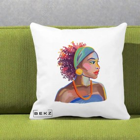 Perna Decorativa Portret Femeie Urbana Acuarela, 40x40 cm, Alba Mata, Husa Detasabila, Perna Inclusa, BEKZ®