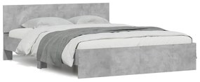 vidaXL Cadru de pat cu tăblie și LED, gri beton, 150x200 cm