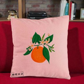 Perna Decorativa Portocala in Floare, 40x40 cm, Roz, Husa Detasabila, Perna Inclusa, BEKZ®