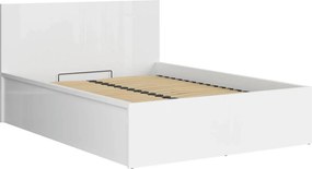 Pat TETRIX 140x200, alb lucios, PAL, cu somiera si spatiu depozitare
