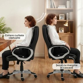 HOMCOM Scaun Birou Ergonomic Rotativ din Piele PU, Funcție Legănare, Înălțime Reglabilă, Capacitate 120kg, Negru | Aosom Romania