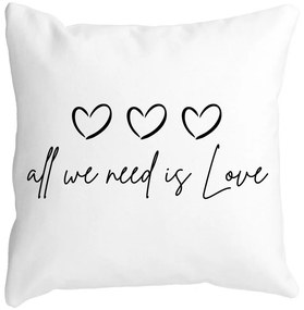 Perna Decorativa, All we need is Love, 40x40 cm, Alba, Mata, Husa Detasabila, Burduf