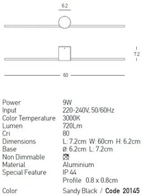Aplica LED de perete pentru baie design minimalist Tory 60cm
