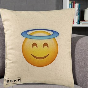 Perna Decorativa Emoji Inger cu Aureola, 40x40 cm, Bej, Husa Detasabila, Perna Inclusa, BEKZ®