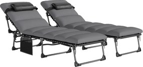 Outsunny Set de 2 Șezlonguri de Grădină Saltea XXL 9cm Reglabil 180° Complet Pliabil în 5 Poziții 200x57x38cm Gri | Aosom Romania