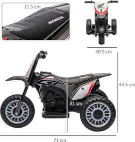 HOMCOM Motocicletă Electrică pentru Copii sub Licență Honda CRF450RL cu 3 Roți și Claxon, 71x40.5x43.5 cm, Gri | Aosom Romania