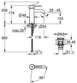 Grohe Essence baterie lavoar stativ crom 23797001