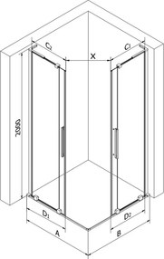 Mexen Velar L Duo cabină de duș glisantă 100 x 90 cm, transparent, neagră - 871-100-090-02-03-70