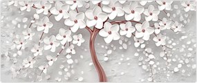 Tablou - Imaginea copacului alb cu flori albe, rosegold (120x50 cm)
