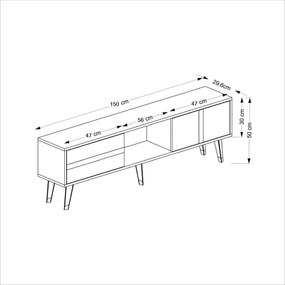 Comoda Tv Vania cu 2 Usi si Raft, Gri, 150 X 30 X 50 Cm