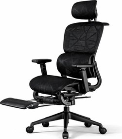 Scaun ergonomic, functie translatie sezut, cotiere reglabile 3D, tetiera 3D, suport lombar 3D Adaptive, pivotant, suport picioare, Negru