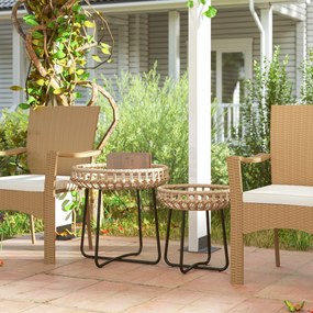 Outsunny Set de 2 mese de cafea din poliratan Ø60/41 cm rotunde rezistente la intemperii, masă de grădină cu picioare X reglabile, maro | Aosom Romania