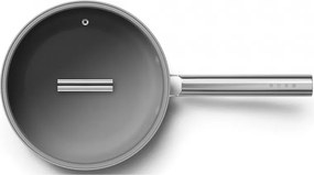 Tigaie cu capac SMEG CKFF2401BLM, 1,9 l, Ø24 cm, Acoperire cu teflon, Pana la 250°C, fără PFAS, Inductie, Negru