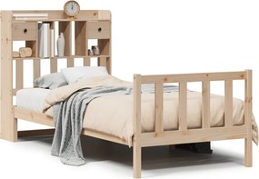 vidaXL Pat cu bibliotecă fără saltea, 90x200 cm, lemn masiv pin