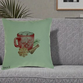 Perna Decorativa Cacao de Iarna cu Biscuit, 40x40 cm, Verde, Husa Detasabila, Perna Inclusa, BEKZ®