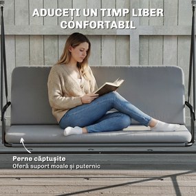 Outsunny Balansoar de Grădină cu 3 Locuri, cu Copertină Reglabilă Impermeabilă și Pernă Detașabilă, Capacitate Maximă 360 kg, 208 x 125 x 180 cm, Gri | Aosom Romania