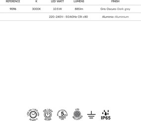 Aplica LED perete exterior IP65 CANCUN gri inchis
