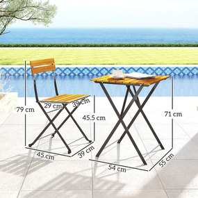 Outsunny Set 3 piese pentru luat masa 2 persoane, masă pliantă cu 2 scaune pliante pentru terasă/balcon Teak | Aosom Romania