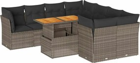 vidaXL Set canapele de grădină, 9 piese, cu perne, gri, poliratan