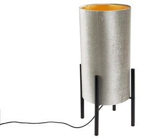 Lampă de masă design nuanță de velur negru taupe cu aur - Bogat
