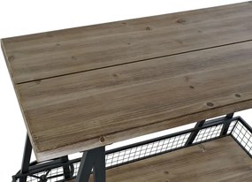Consolă decorativă cu roți, stil industrial modern, culoare natur, din metal și lemn de molid, „Spruce”