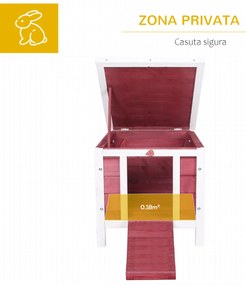 PawHut Colivă Lemn Exterior pentru Rozătoare, Acoperiș și Rampa Reglabilă, 42x51x43cm, Roșu | Aosom Romania