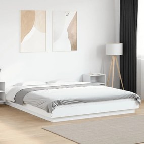vidaXL Cadru de pat cu lumini LED, alb, 150x200 cm, lemn prelucrat