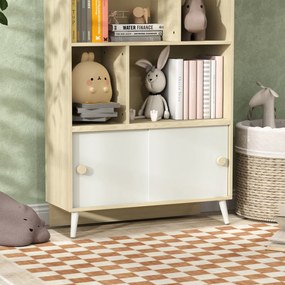 AIYAPLAY Bibliotecă pentru Copii cu 4 Cuburi Deschise și Rafturi Superioare, 80x30x140.5 cm, Alb | Aosom Romania
