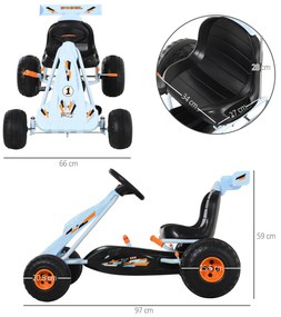 HOMCOM Go-Kart cu pedale și frână manuală, scaun reglabil, pedală, marsarier, kart cu lanț, vehicul pentru copii, jucărie auto-pedalier pentru copii de la 3 ani Albastru deschis | Aosom Romania