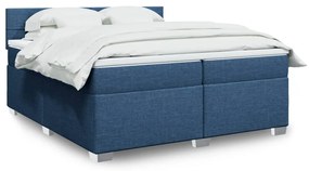 vidaXL Pat box spring cu saltea, albastru, 200x200 cm, textil