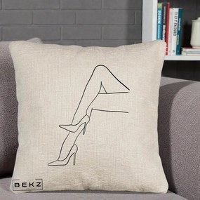 Perna Decorativa Picioare cu Tocuri Line Art, 40x40 cm, Bej Canapea, Husa Detasabila, Perna Inclusa, BEKZ®