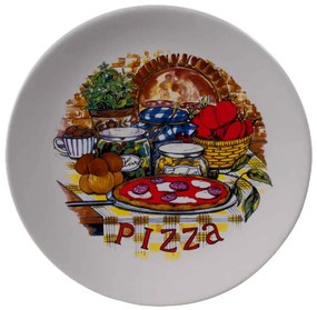 Farfurie intinsa cu decor pizza pe masa, 26 cm, Alb Pur