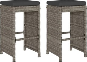 vidaXL Scaune de bar pentru grădină, cu perne, 2 buc., gri, poliratan