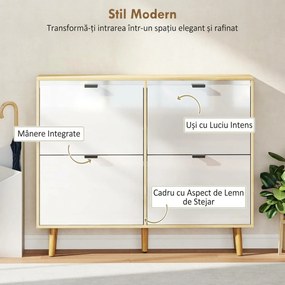 HOMCOM Dulap de pantofi subțire modern cu 4 sertare rabatabile pentru 20 de perechi de pantofi, Alb | Aosom Romania