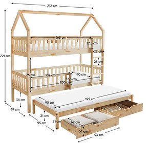 Pat supraetajat Montessori cu pat suplimentar, natural, VENITA TYP 1
