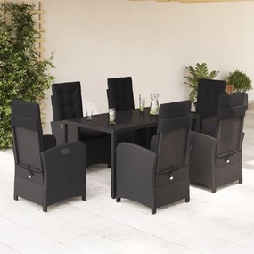 3212208 vidaXL Set mobilier de grădină cu perne, 7 piese, negru, poliratan