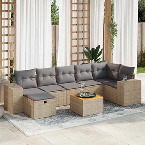 vidaXL Set canapele de grădină, 8 piese, cu perne, bej, poliratan
