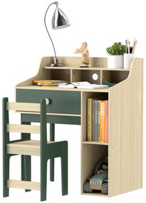 AIYAPLAY Set birou și scaun pentru copil cu rafturi de depozitare și sertar, mobilier pentru copii de la 3 la 10 ani, verde | Aosom Romania