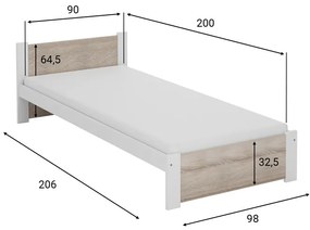 Pat Ikaros, alb/stejar sonoma 90x200 cm Saltele: Cu saltele Deluxe 10 cm, Somiera pat: Fara somiera