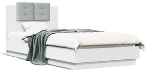 3210031 vidaXL Cadru de pat cu tăblie și lumini LED, alb, 90x200 cm