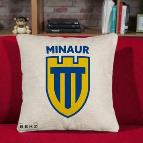 Perna Personalizata Minaur Baia Mare Fotbal, 40x40 cm, Bej Canapea, Husa Detasabila, Perna Inclusa, BEKZ®