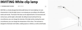 Veioza LED dimabila / Lampa de birou cu clips design ultra-modern INVITING alba