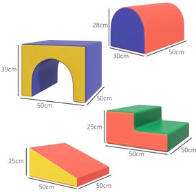 HOMCOM Modul motricitate bebeluși 4 buc. parcurs motricitate bebeluși din spumă EPE pentru copii preșcolari, multicolor | Aosom Romania