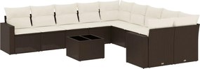 vidaXL Set canapele de grădină cu perne, 11 piese, maro, poliratan