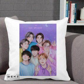 Perna Personalizata K-pop BTS Our Universe Fanart Violet Pastel, 40x40 cm, Alba Mata, Husa Detasabila, Perna Inclusa, BEKZ®
