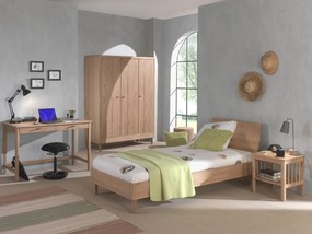 Set Complet Mobilier Camera Copii Forrest Oak, Pat 90x200 cm, Dulap cu 3 Uși, Noptieră și Birou, din Lemn de Stejar, Natur – Vipack