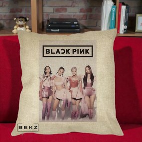 Perna Personalizata K-pop BLACKPINK Poster Roz Tinute Coordonate, 40x40 cm, Crem, Husa Detasabila, Perna Inclusa, BEKZ®