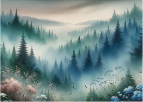 Tablou - Peisaj forestier cu ceață (70x50 cm)