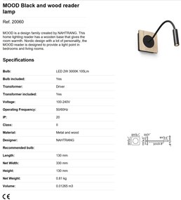 Aplica minimalista cu reader LED design nordic MOOD lemn/negru