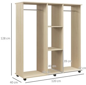 HOMCOM Dulap șină Mobilier de Depozitare Mobil 6 role 120L x 40l x 128Î cm din lemn natural | Aosom Romania